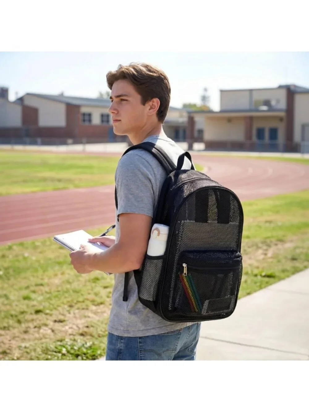 Heavy Duty See-Through Mesh Backpack with Padded Straps for College & Sports